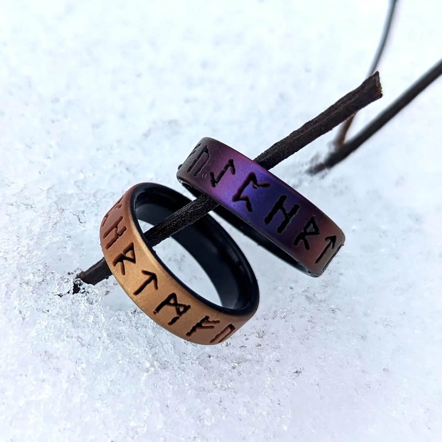 Knot Theory Rune Silicone Ring for Men - Cosmic Purple, Dark Silver, Metallic Blue, Smooth Silver - Dual Layer Engraving - Breathable Comfort Fit 6mm Rubber Wedding Band