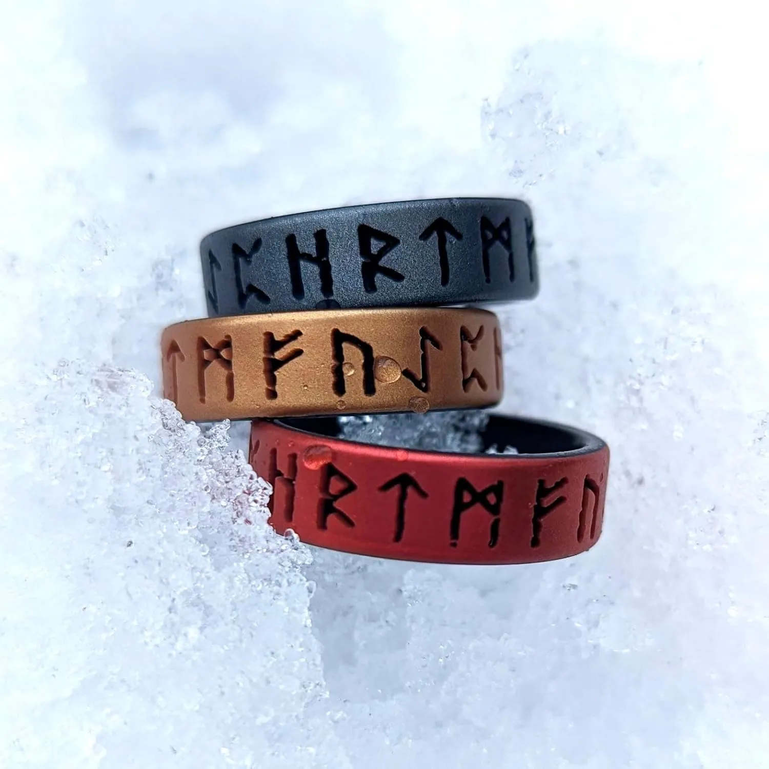 Knot Theory Rune Silicone Ring for Men - Cosmic Purple, Dark Silver, Metallic Blue, Smooth Silver - Dual Layer Engraving - Breathable Comfort Fit 6mm Rubber Wedding Band