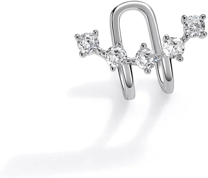 Kokoma Crystal Ear Cuff Cartilage Earring for Women Sterling Silver 925 Climber CZ Non Piercing Wrap Clip On Earring Fake Hoop Hypoallergenic