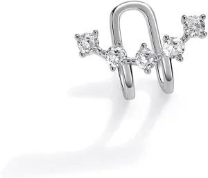 Kokoma Crystal Ear Cuff Cartilage Earring for Women Sterling Silver 925 Climber CZ Non Piercing Wrap Clip On Earring Fake Hoop Hypoallergenic