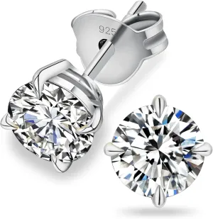 KRKC 0.6-3ct Moissanite Stud Earrings, D Color VVS1 Clarity, Lab Created Diamond Stud Earring for Women, 14K White Gold S925 Sterling Silver Earrings Friction Back for Women Men, Hypoallergenic