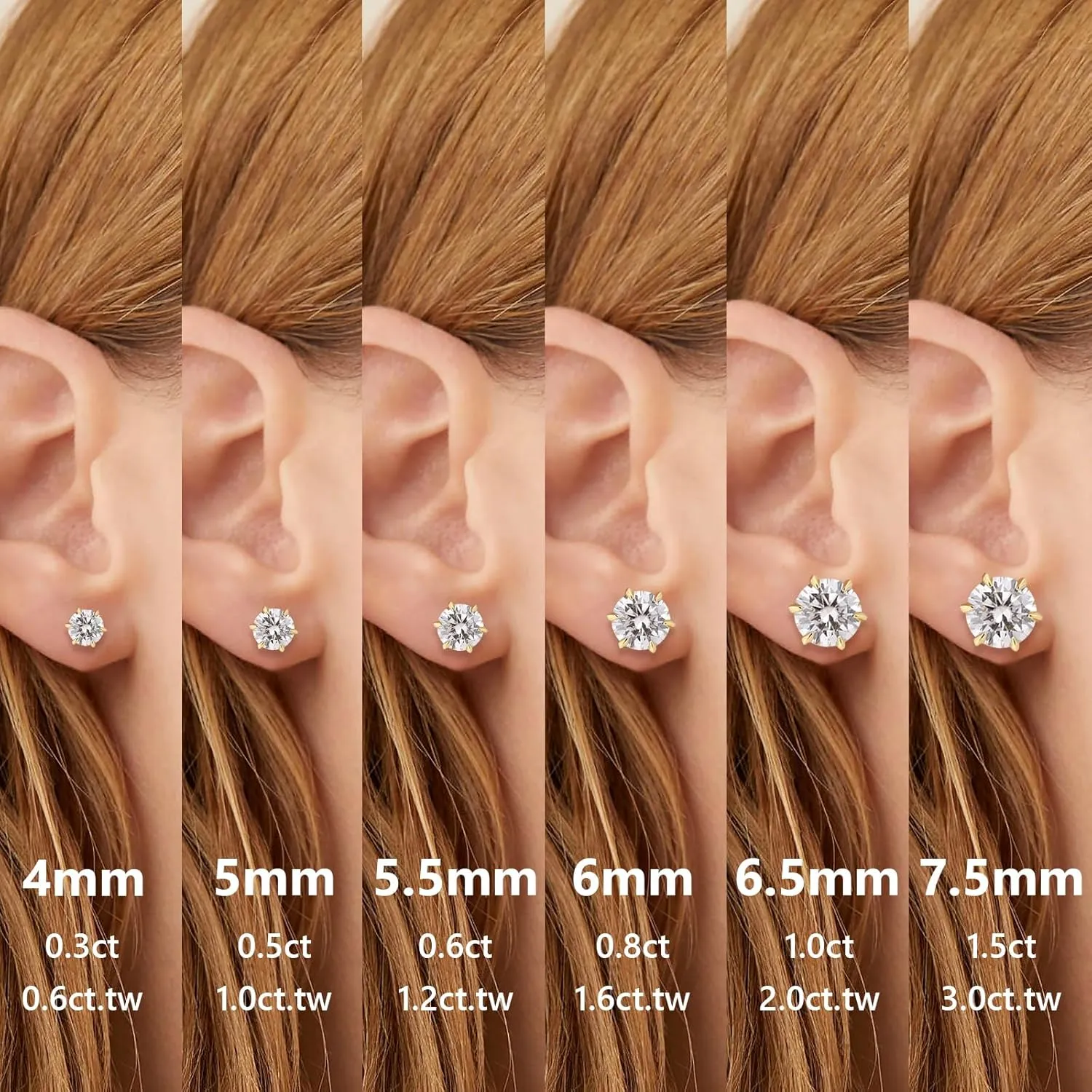 KRKC 0.6-3ct Moissanite Stud Earrings, D Color VVS1 Clarity, Lab Created Diamond Stud Earring for Women, 14K White Gold S925 Sterling Silver Earrings Friction Back for Women Men, Hypoallergenic