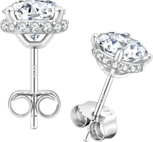 KRKC Moissanite Earrings, Lab Grown Diamond Stud Earrings for Women, 14K Golden Plated Sterling Silver, Bloom Design, 2 Carat D Color VVS1, Hypoallergenic, Gift for Wife, Mom, Her