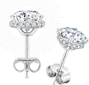 KRKC Moissanite Earrings, Lab Grown Diamond Stud Earrings for Women, 14K Golden Plated Sterling Silver, Bloom Design, 2 Carat D Color VVS1, Hypoallergenic, Gift for Wife, Mom, Her
