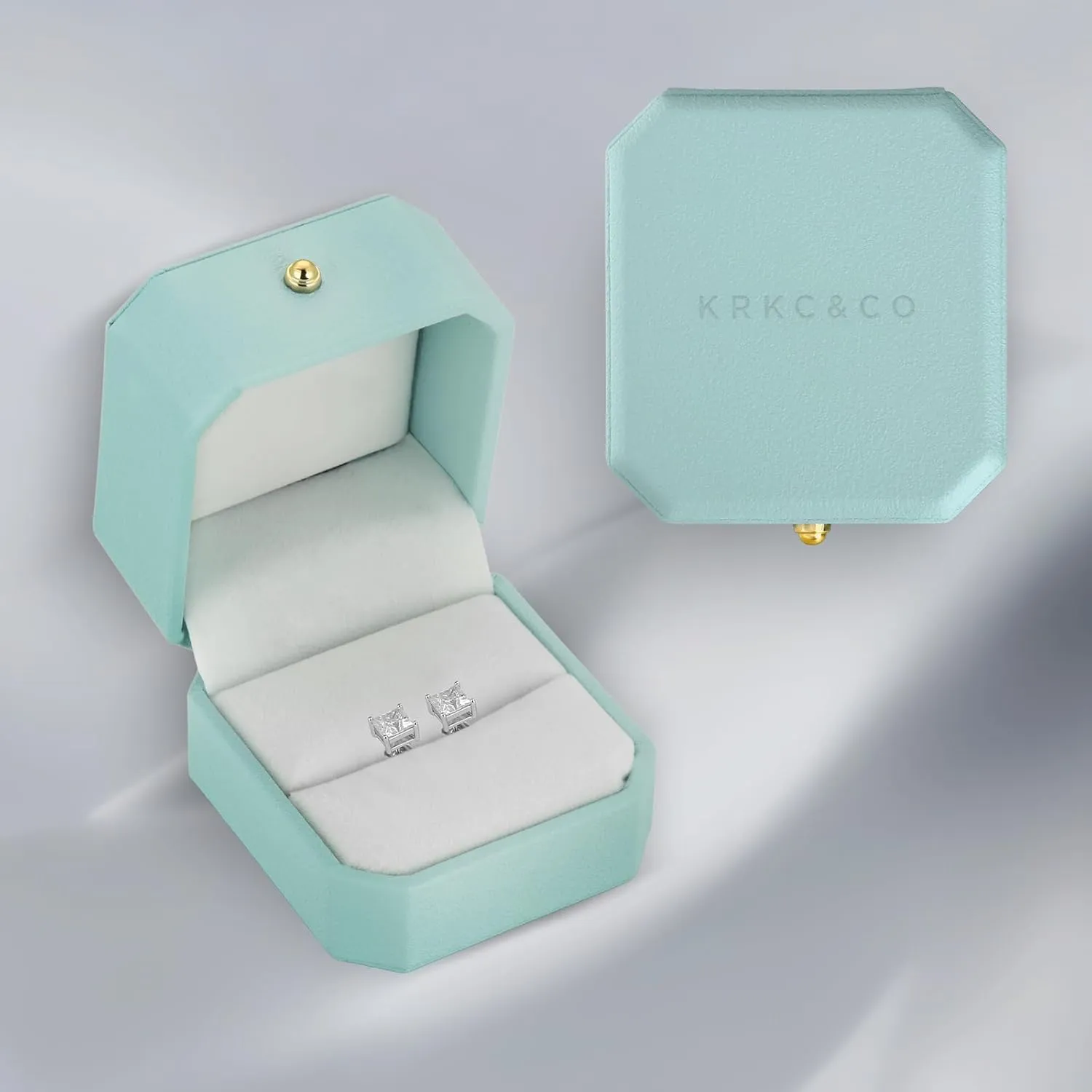 KRKC&CO Moissanite Studs Earrings for Women, 925 Sterling Silver D Color VVS1, Lab Created Princess Cut Diamond White Gold Plated Earring, 0.6ct-2ct Brilliant Jewelry Gift For Her