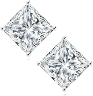 KRKC&CO Moissanite Studs Earrings for Women, 925 Sterling Silver D Color VVS1, Lab Created Princess Cut Diamond White Gold Plated Earring, 0.6ct-2ct Brilliant Jewelry Gift For Her