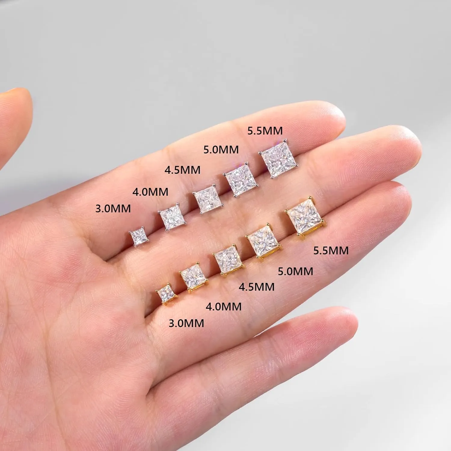 KRKC&CO Moissanite Studs Earrings for Women, 925 Sterling Silver D Color VVS1, Lab Created Princess Cut Diamond White Gold Plated Earring, 0.6ct-2ct Brilliant Jewelry Gift For Her