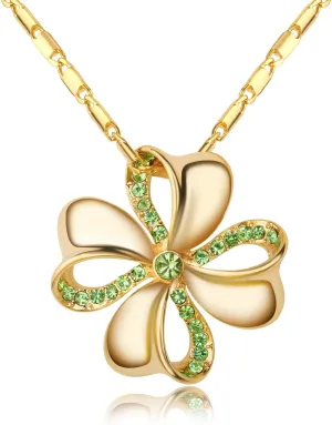 Kruckel Four Leaf Clover Necklace for Women  Lucky Gold Pendant with Green Austrian Crystal, Elegant Aesthetic Accessory