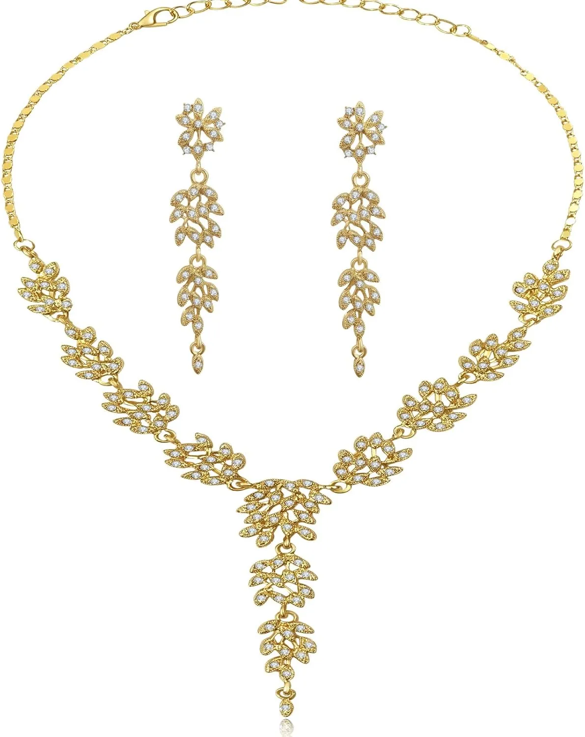 la luen 3pcs Crystal Zircon Wedding Jewelry Sets for Brides, Rhinestone Flower Necklace Dangle Earrings Brooch for Women Wife Party Prom Engagement Bridesmaid Gifts
