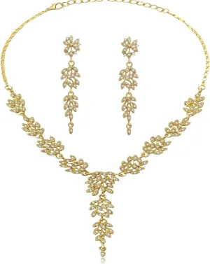 la luen 3pcs Crystal Zircon Wedding Jewelry Sets for Brides, Rhinestone Flower Necklace Dangle Earrings Brooch for Women Wife Party Prom Engagement Bridesmaid Gifts