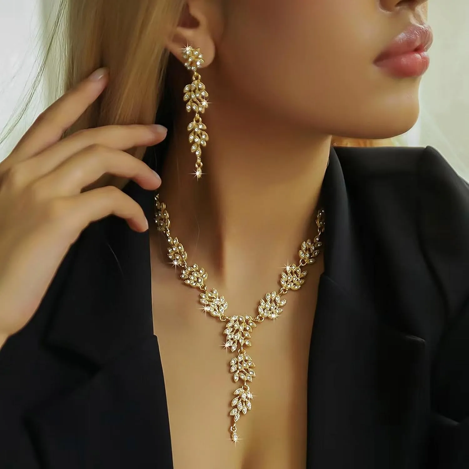 la luen 3pcs Crystal Zircon Wedding Jewelry Sets for Brides, Rhinestone Flower Necklace Dangle Earrings Brooch for Women Wife Party Prom Engagement Bridesmaid Gifts