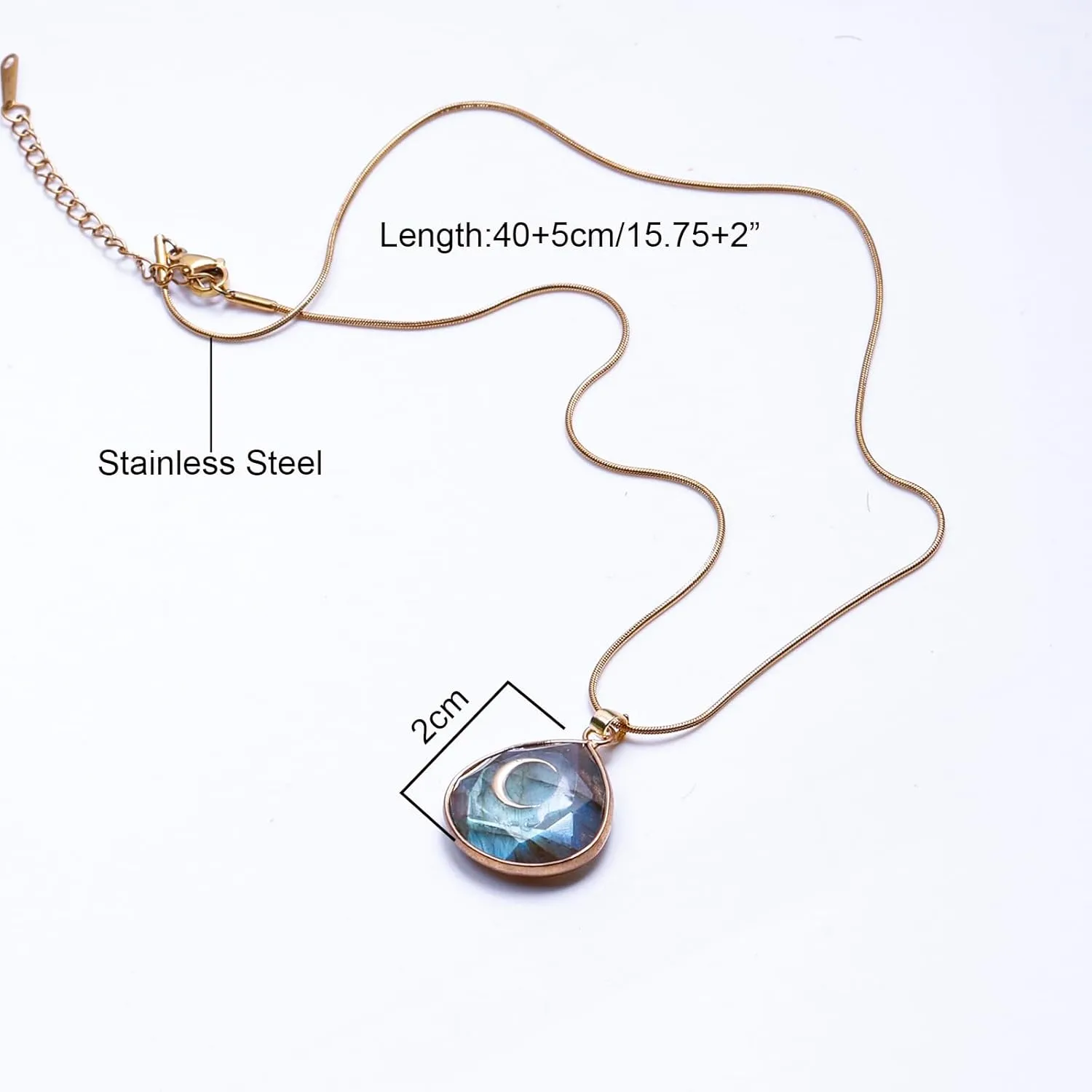 Labradorite Crescent Moon Energy Necklace - Healing Crystal Pendant With Stainless Steel Chain, Spiritual Jewelry (Mystic Moon Protection Necklace)