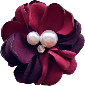 Large Fabric Camellia Flower Brooch Elegant Floral Rhinestone Pearl Lapel Pin Handmade Petals Wedding Jewelry