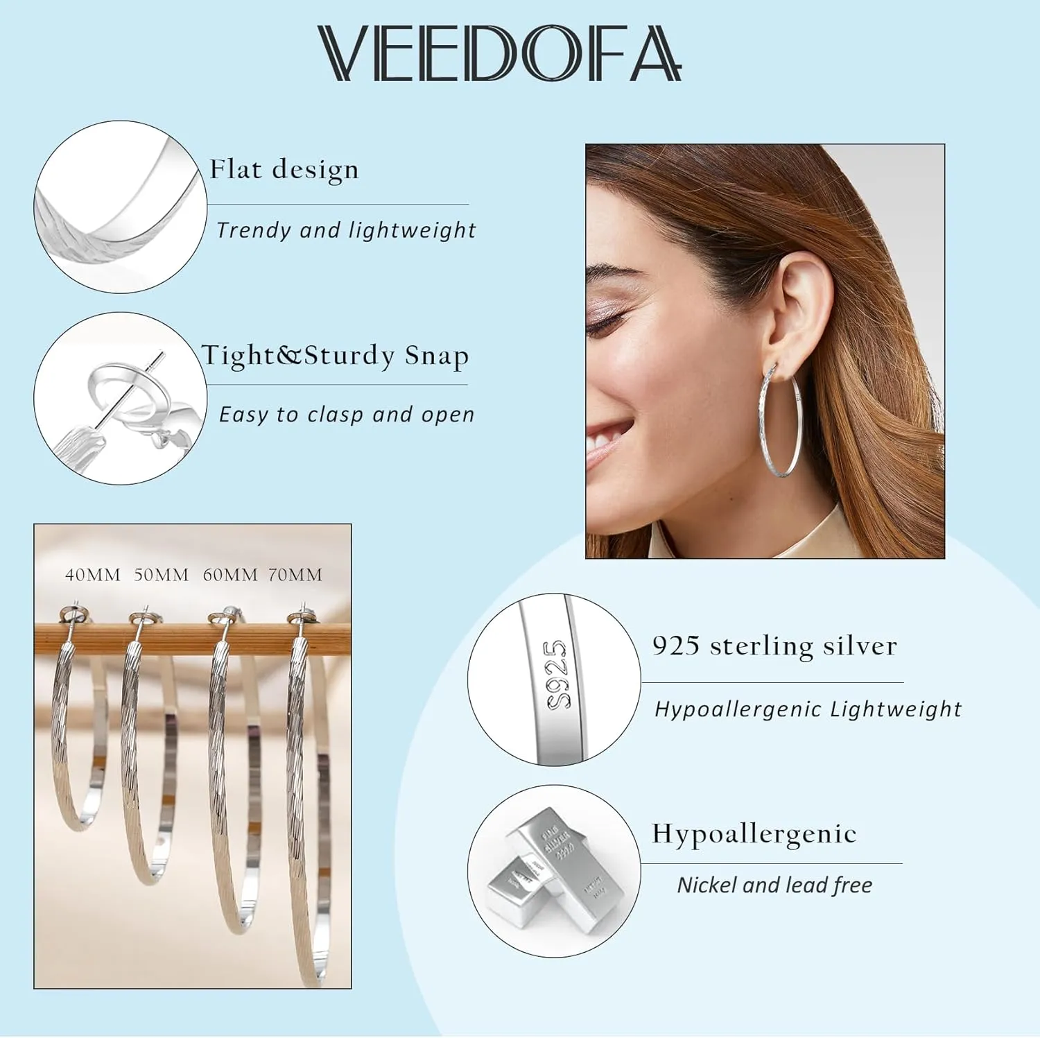 Large Gold Hoop Earrings for Women 925 Sterling Silver Hoop Earrings Hypoallergenic Lightweight Wide Thick Hoops Earrings for Women