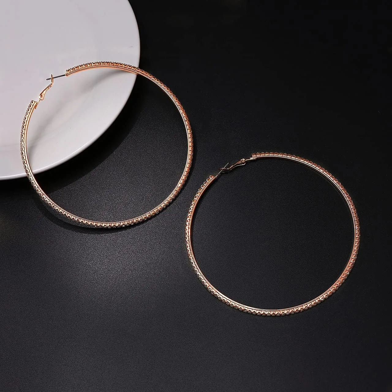 Large Hoop Earrings for Women Rhinestone Crystal Big Circle Hoops Stud Earrings Bridal Wedding Jewelry