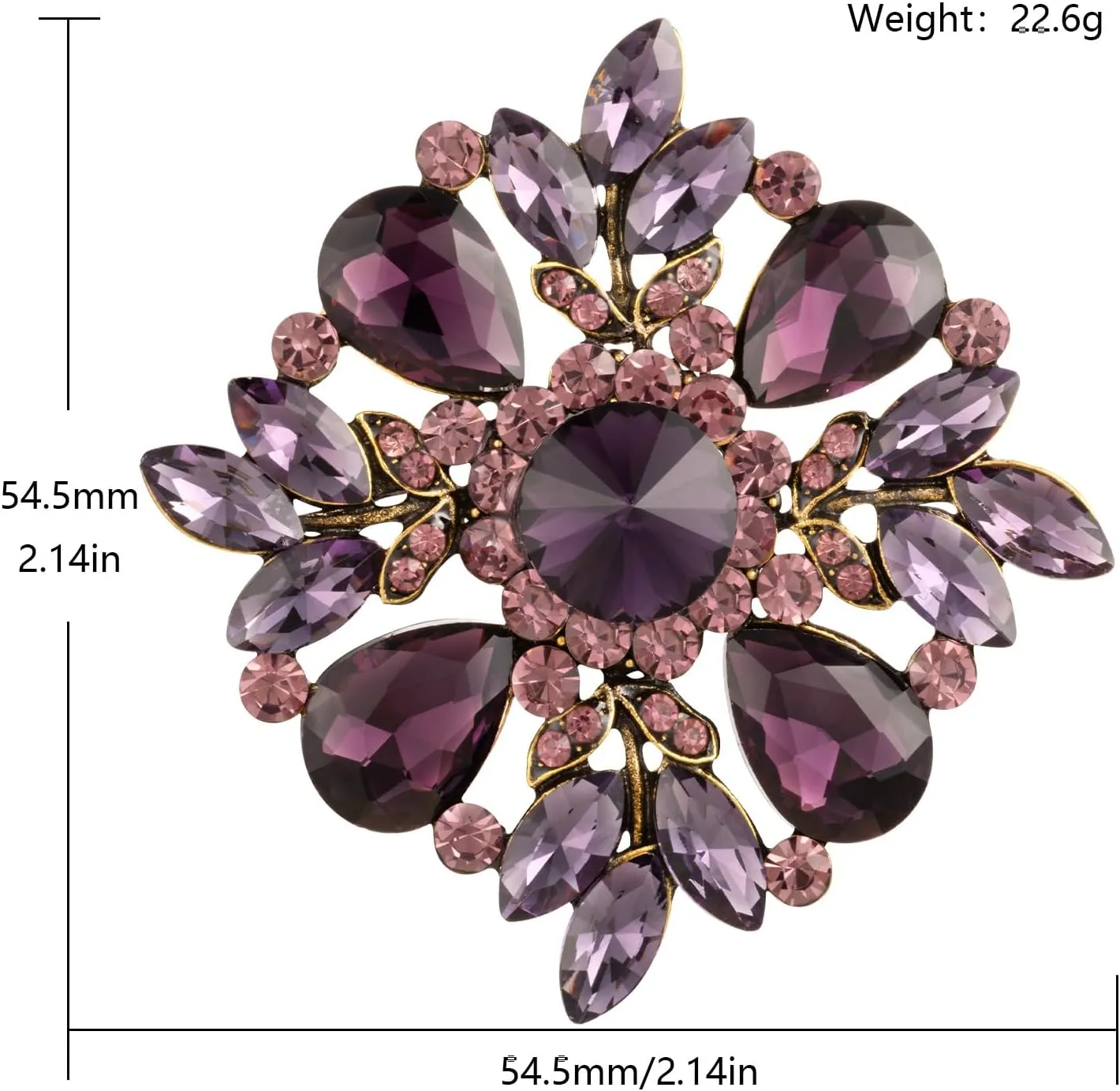 LAXPICOL Vintage Clear Austrian Crystal Elegant Cross Flower Brooch Pin For Women Wedding Broach Pin