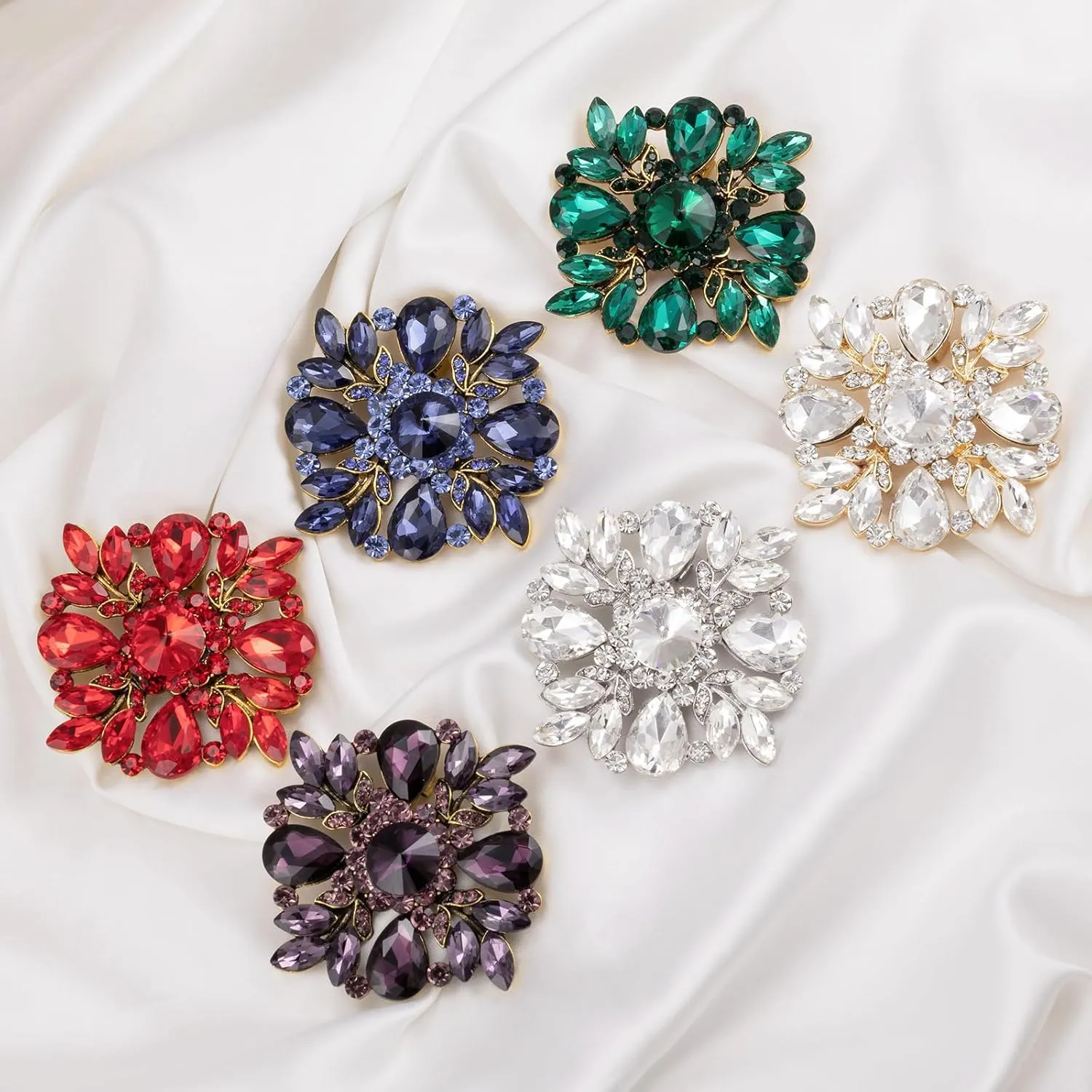 LAXPICOL Vintage Clear Austrian Crystal Elegant Cross Flower Brooch Pin For Women Wedding Broach Pin