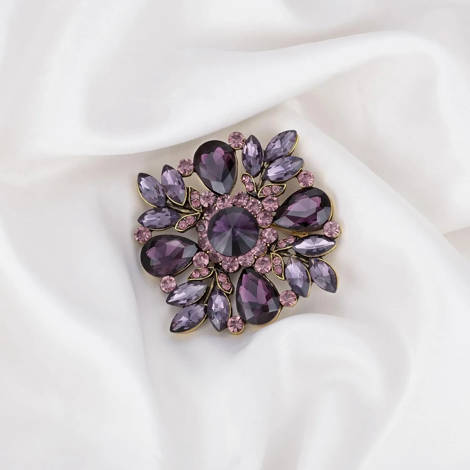 LAXPICOL Vintage Clear Austrian Crystal Elegant Cross Flower Brooch Pin For Women Wedding Broach Pin