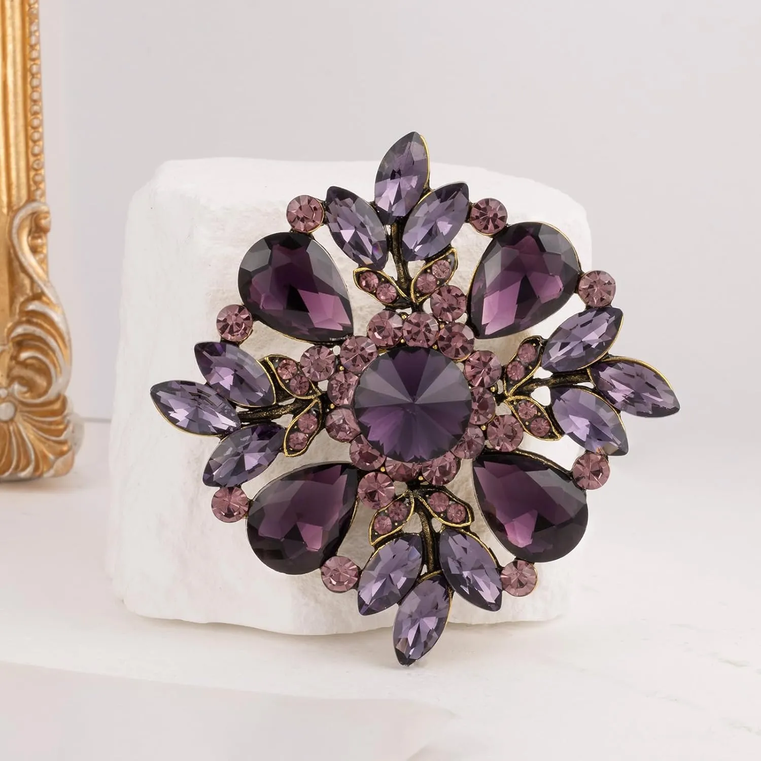 LAXPICOL Vintage Clear Austrian Crystal Elegant Cross Flower Brooch Pin For Women Wedding Broach Pin