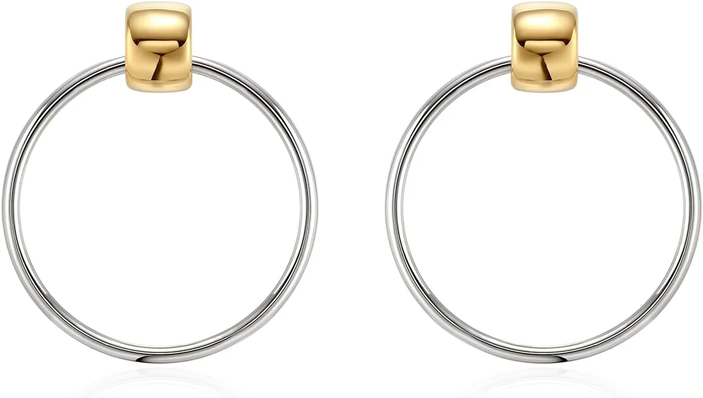 LecAit Gold Statement Geometric Hoop Earrings for Women Girls Chunky Gold Knot Link Drop Dangle Earrings Trendy Jewelry Gift