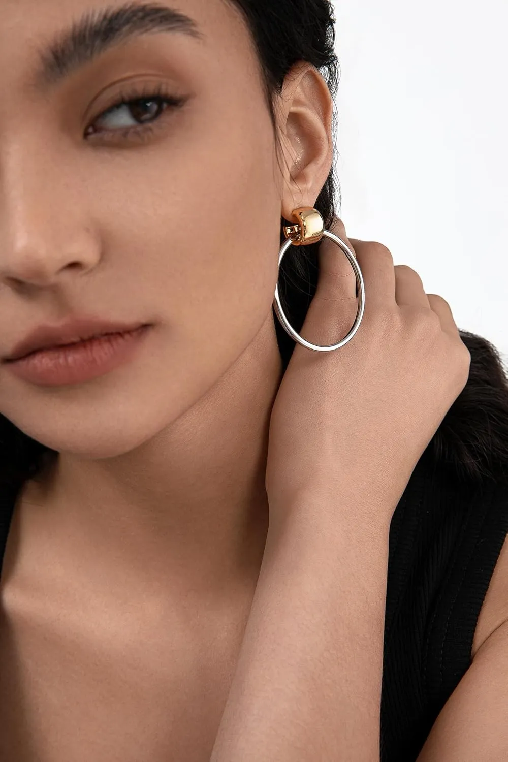 LecAit Gold Statement Geometric Hoop Earrings for Women Girls Chunky Gold Knot Link Drop Dangle Earrings Trendy Jewelry Gift