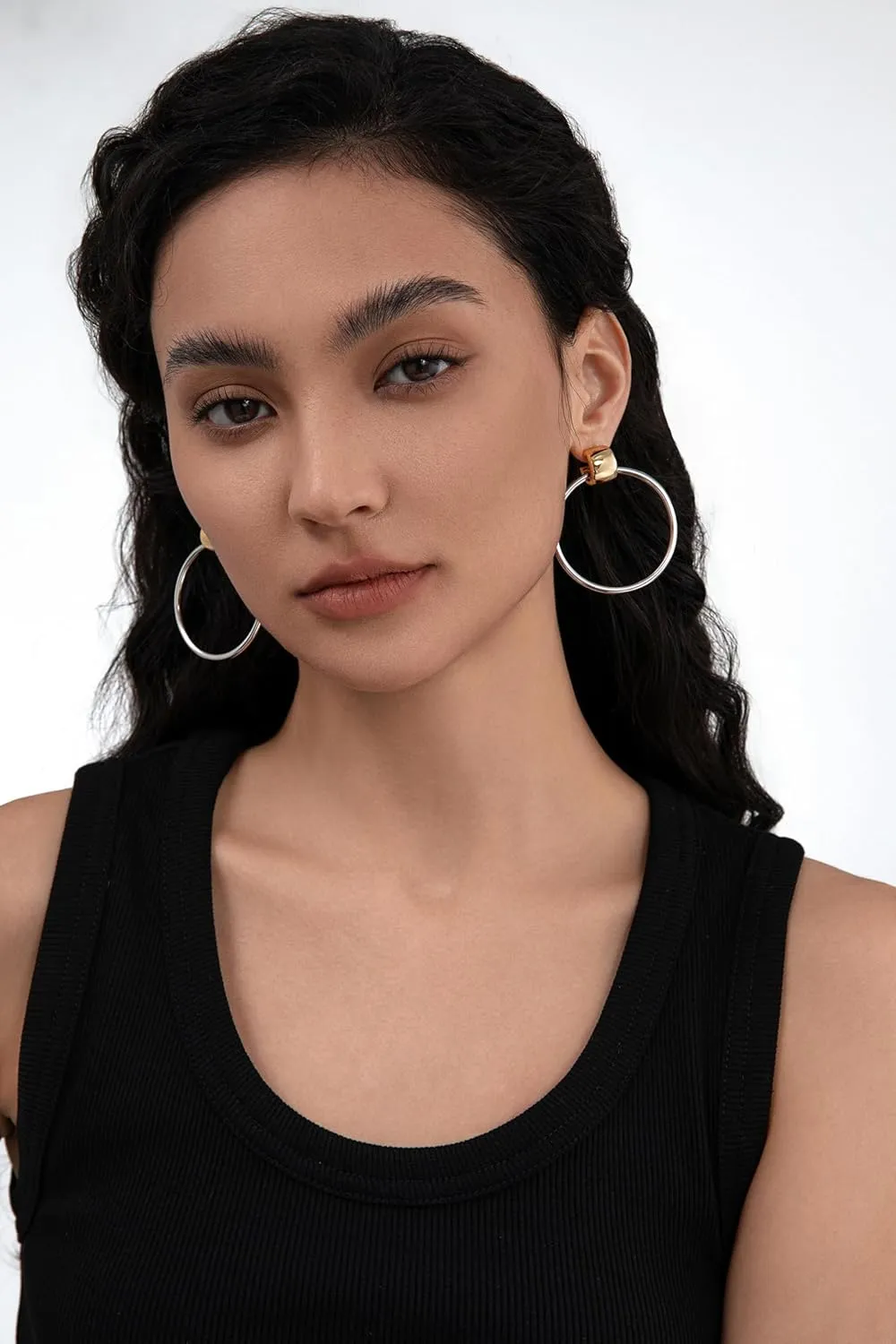 LecAit Gold Statement Geometric Hoop Earrings for Women Girls Chunky Gold Knot Link Drop Dangle Earrings Trendy Jewelry Gift