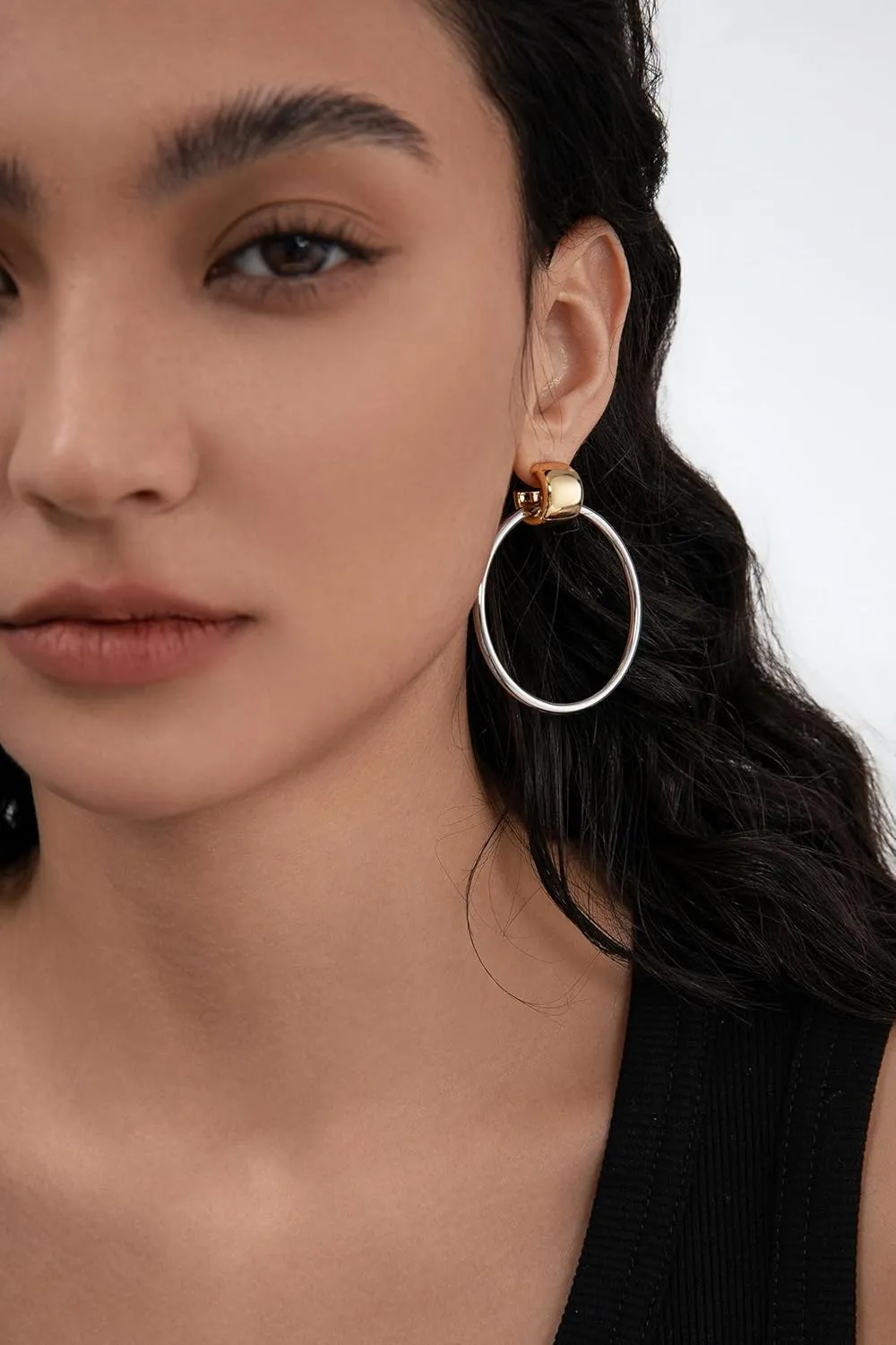 LecAit Gold Statement Geometric Hoop Earrings for Women Girls Chunky Gold Knot Link Drop Dangle Earrings Trendy Jewelry Gift