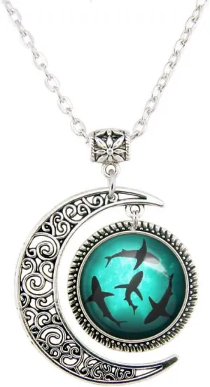 LERYDESI Sharks necklace Circling Sharks moon pendant Blue Ocean jewelry for women man best friend gift
