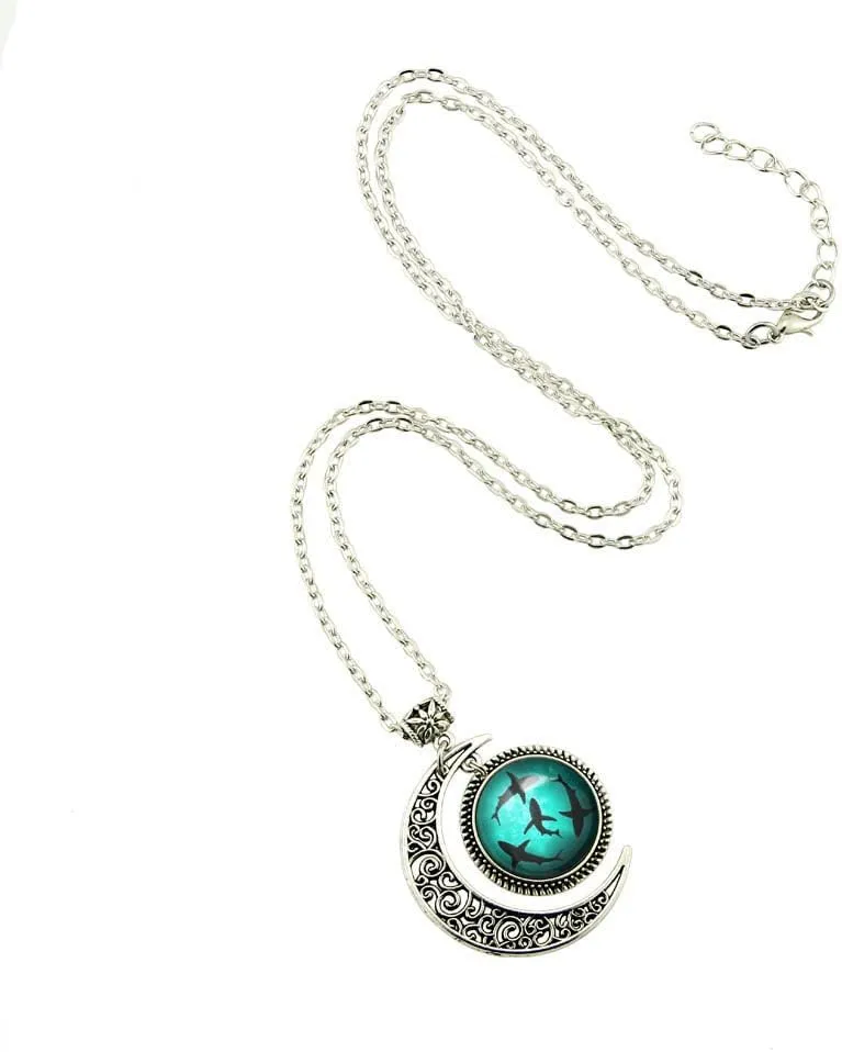 LERYDESI Sharks necklace Circling Sharks moon pendant Blue Ocean jewelry for women man best friend gift