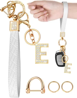 Letter Leather Wristlet Keychain Car Keys Keychain Bracelet Keychain Large Keychain for Girl Woman Personalized Gift