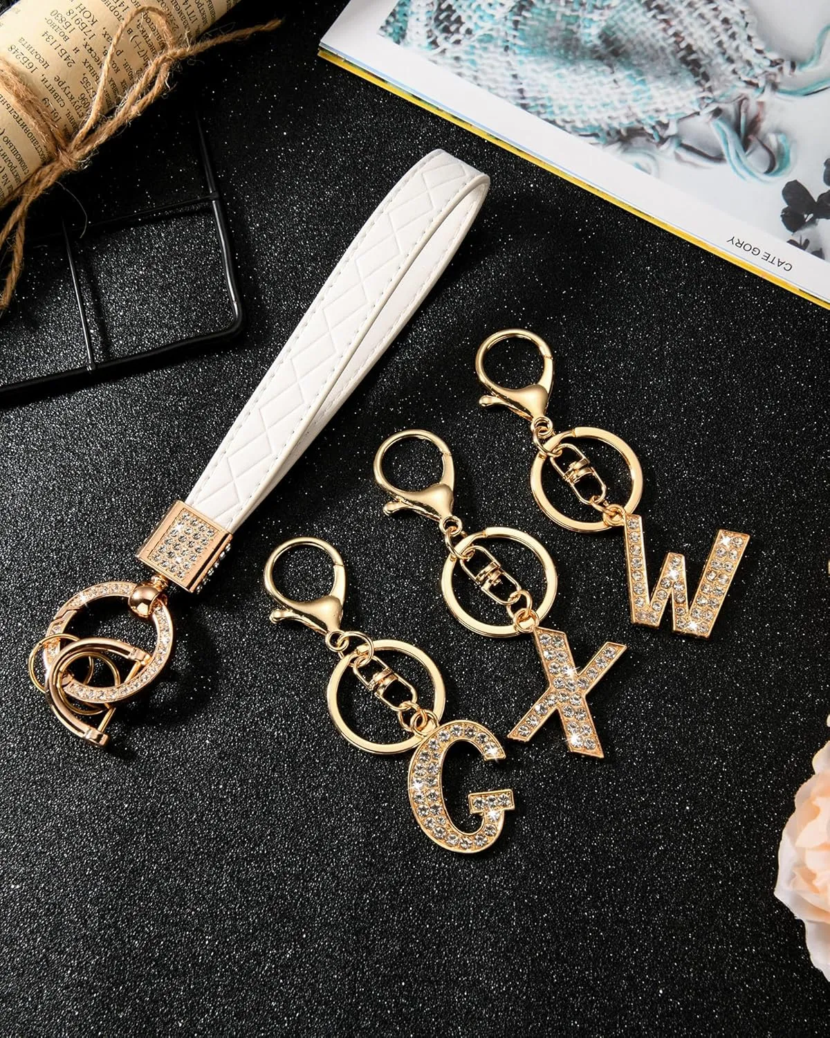 Letter Leather Wristlet Keychain Car Keys Keychain Bracelet Keychain Large Keychain for Girl Woman Personalized Gift