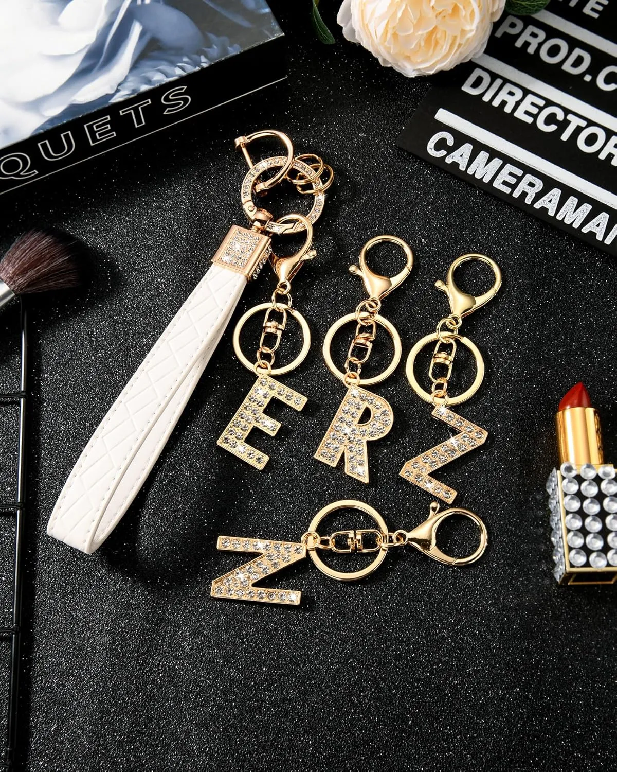Letter Leather Wristlet Keychain Car Keys Keychain Bracelet Keychain Large Keychain for Girl Woman Personalized Gift
