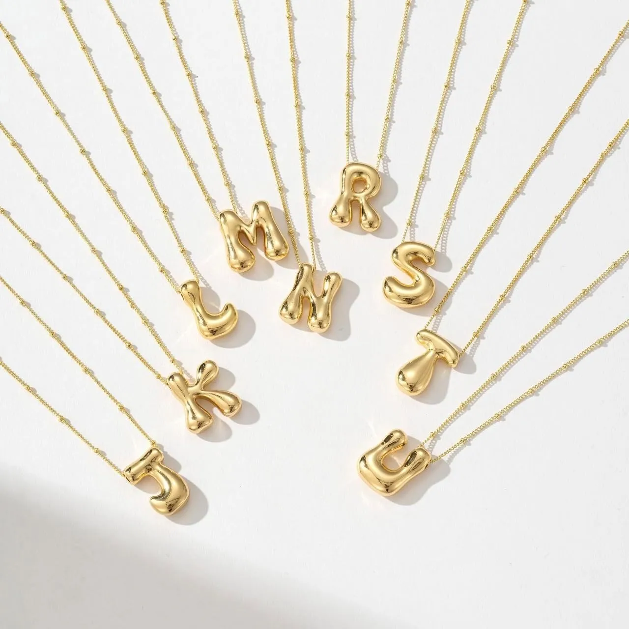 Letter Necklace Bubble Initial Pendant Necklaces for Women Cute Alphabet 14K Gold Plated Design Balloon Puffy Name Personalized Teen Jewelry