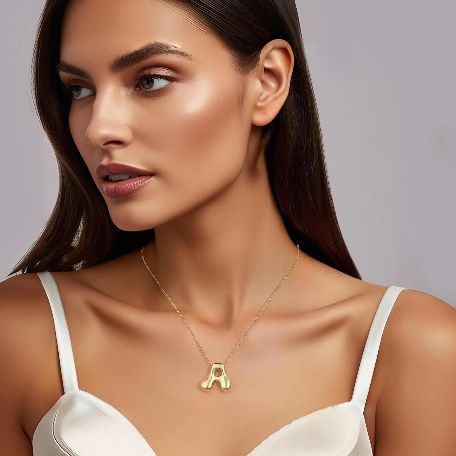Letter Necklace Bubble Initial Pendant Necklaces for Women Cute Alphabet 14K Gold Plated Design Balloon Puffy Name Personalized Teen Jewelry