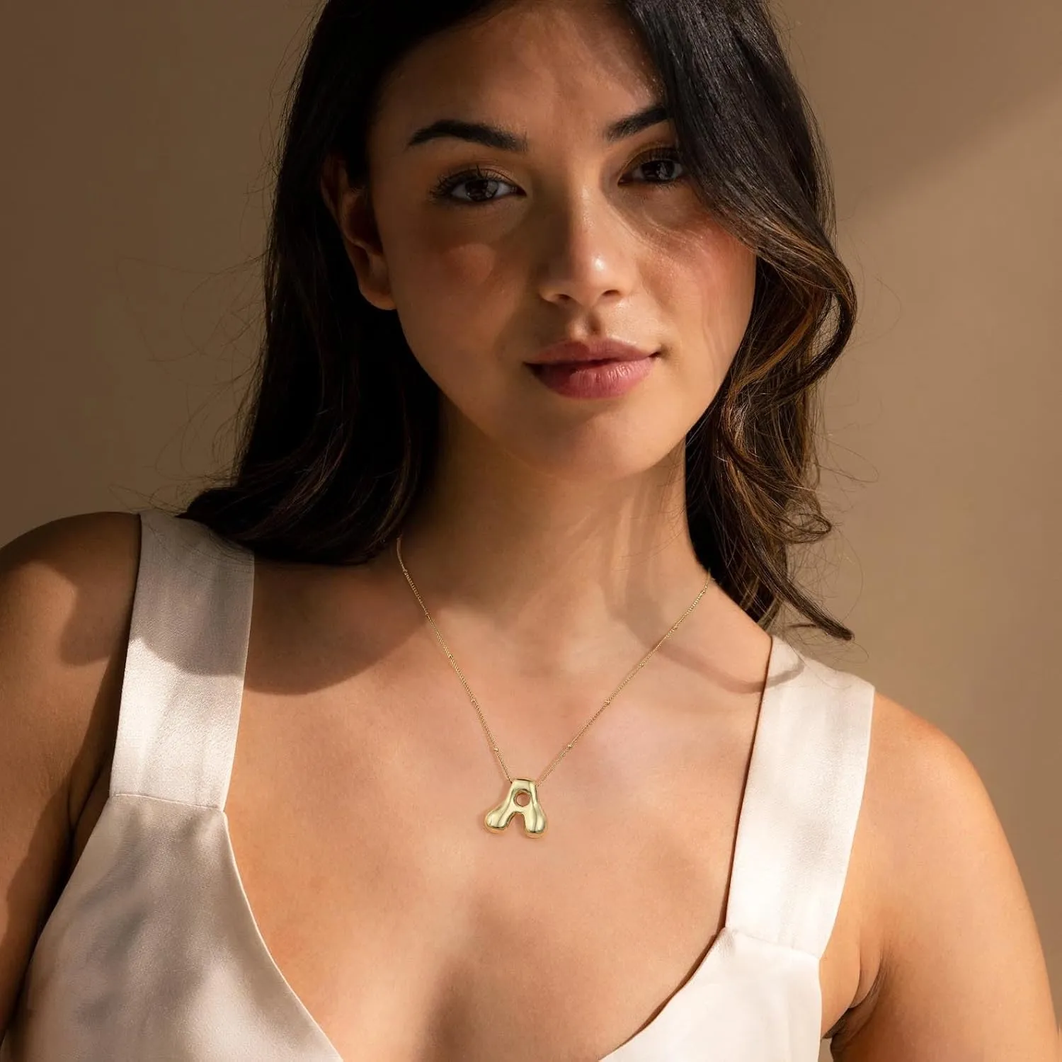 Letter Necklace Bubble Initial Pendant Necklaces for Women Cute Alphabet 14K Gold Plated Design Balloon Puffy Name Personalized Teen Jewelry