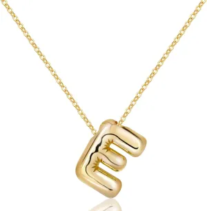 Letter Necklace Bubble Initial Pendant Necklaces for Women Cute Alphabet 14K Gold Plated Design Balloon Puffy Name Personalized Teen Jewelry