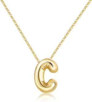 Letter Necklace Bubble Initial Pendant Necklaces for Women Cute Alphabet 14K Gold Plated Design Balloon Puffy Name Personalized Teen Jewelry