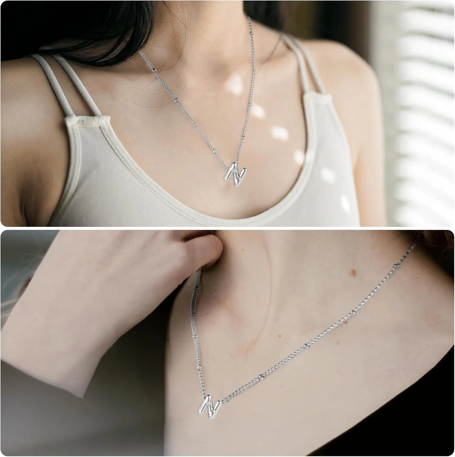Letter Necklace, Silver Plated Balloon Personalized Balloon Alphabet Pendant Necklaces Initial Necklace Jewelry Gift for Girls Women