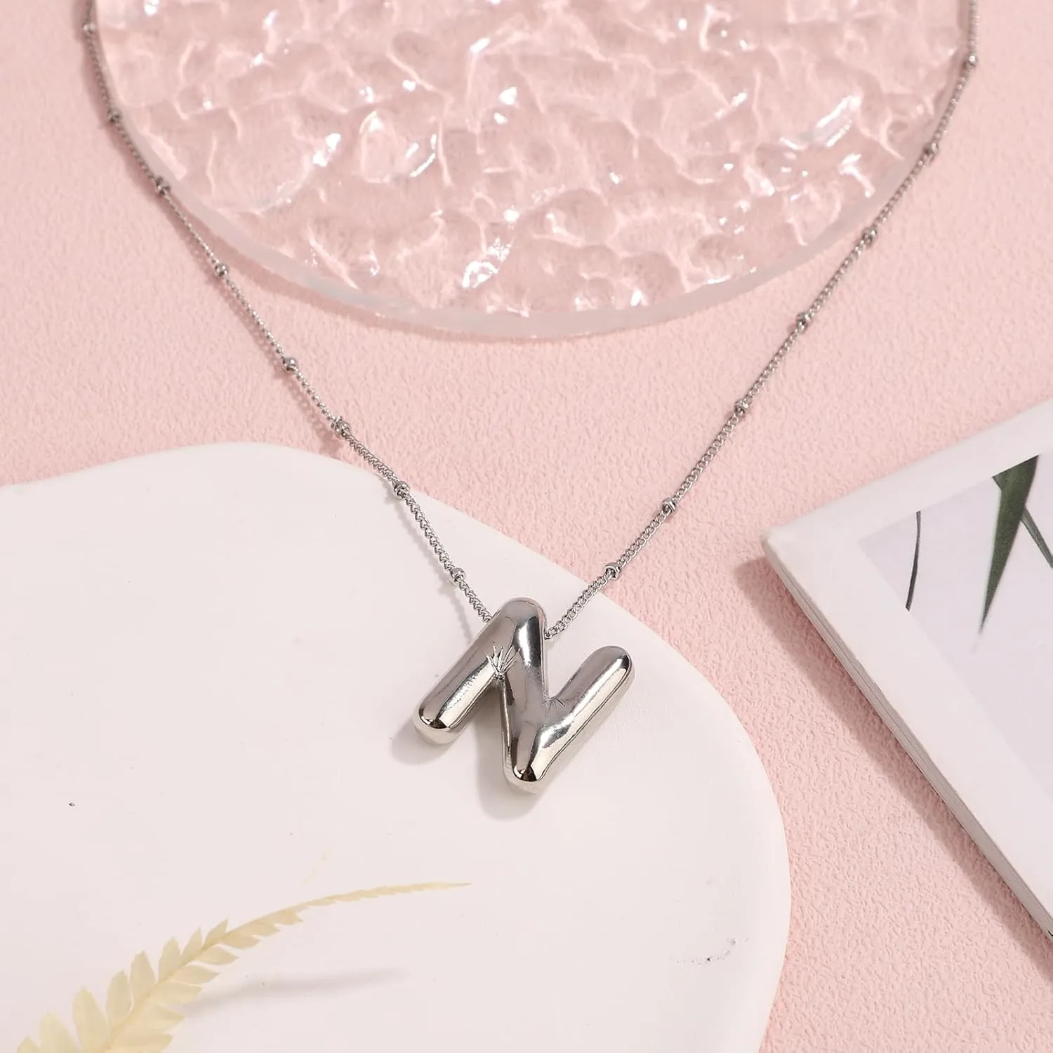 Letter Necklace, Silver Plated Balloon Personalized Balloon Alphabet Pendant Necklaces Initial Necklace Jewelry Gift for Girls Women