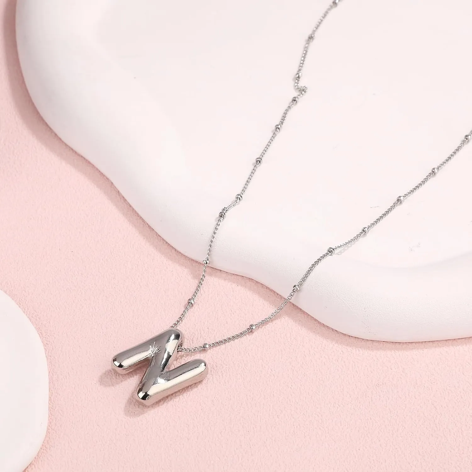 Letter Necklace, Silver Plated Balloon Personalized Balloon Alphabet Pendant Necklaces Initial Necklace Jewelry Gift for Girls Women