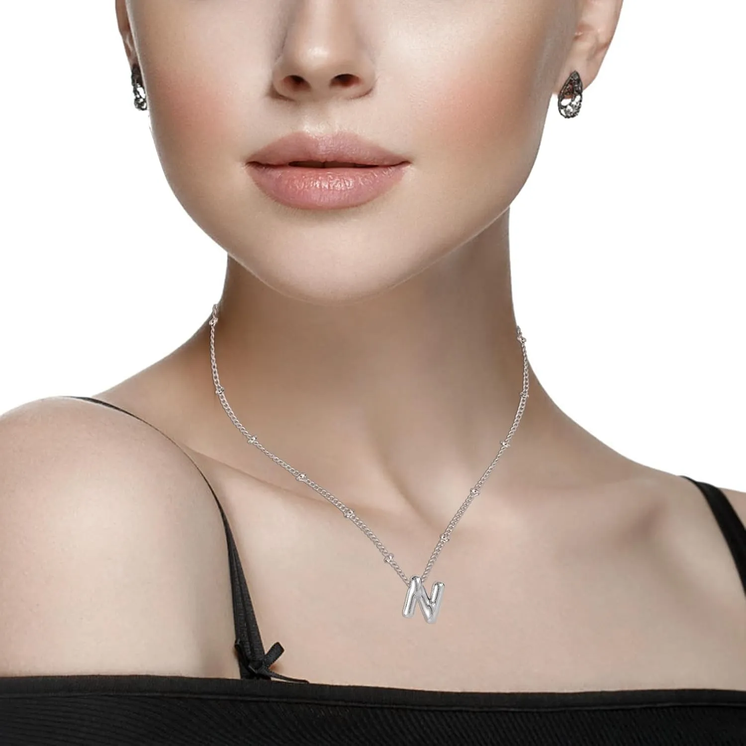 Letter Necklace, Silver Plated Balloon Personalized Balloon Alphabet Pendant Necklaces Initial Necklace Jewelry Gift for Girls Women