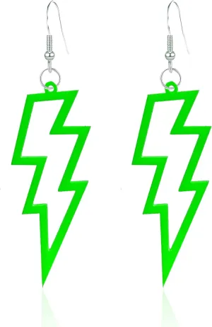 Lighting Neon Earrings Acrylic Exaggerated Lightning Bolt Dangle Drop Pendant Vintage Earrings Halloween Retro 80 90 Party Costume Accessories Jewelry for Women