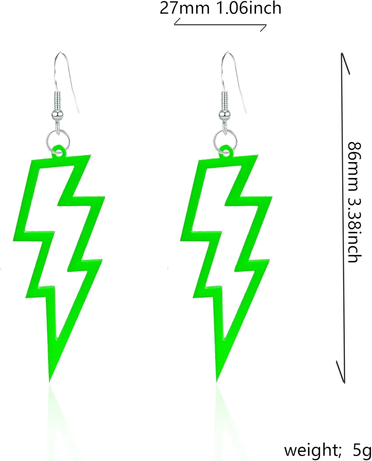 Lighting Neon Earrings Acrylic Exaggerated Lightning Bolt Dangle Drop Pendant Vintage Earrings Halloween Retro 80 90 Party Costume Accessories Jewelry for Women