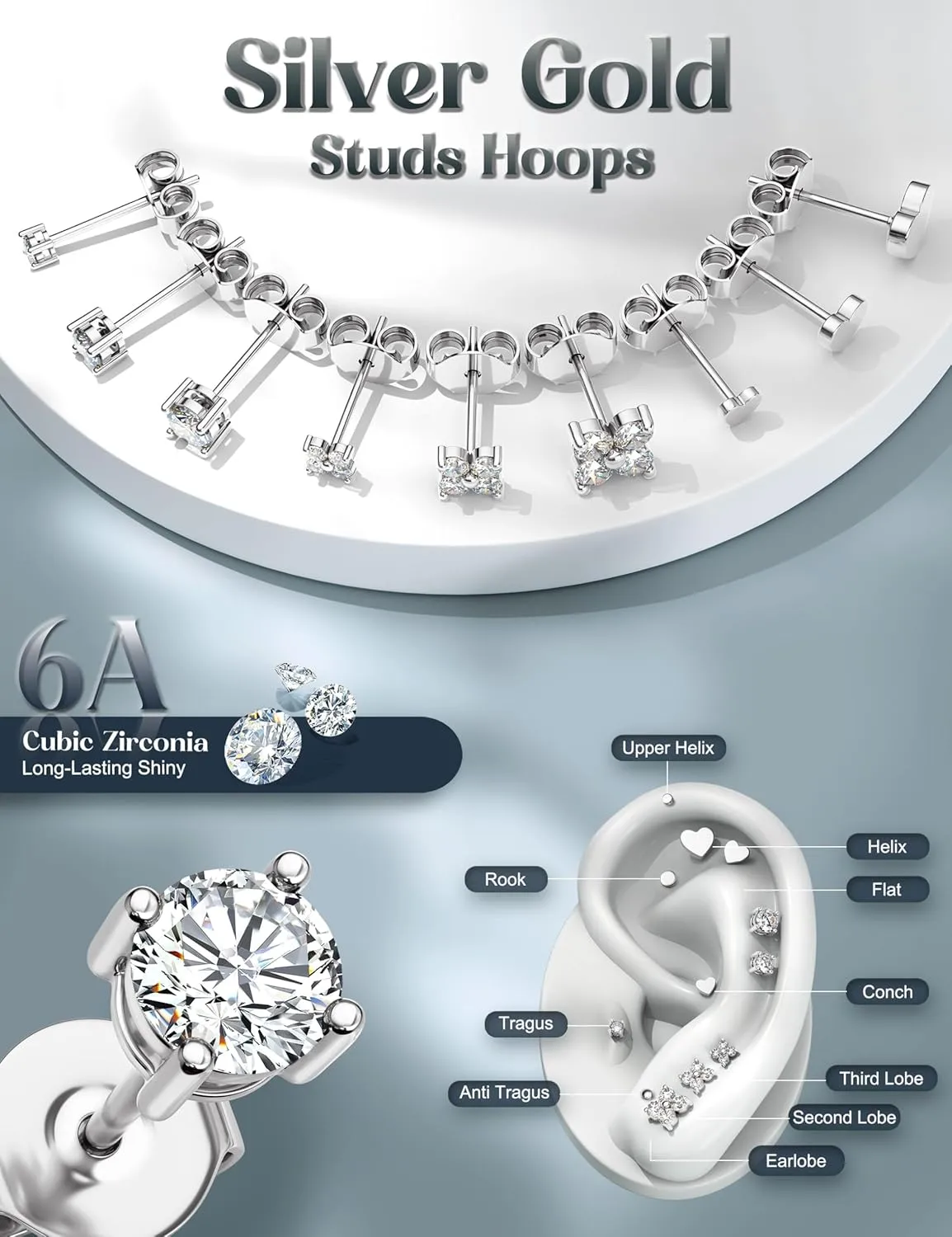 LOLIAS Stud Earrings for Women Hypoallergenic 925 Sterling Silver Earrings Studs Hoops Set Dainty Small Cartilage Earring Stacks