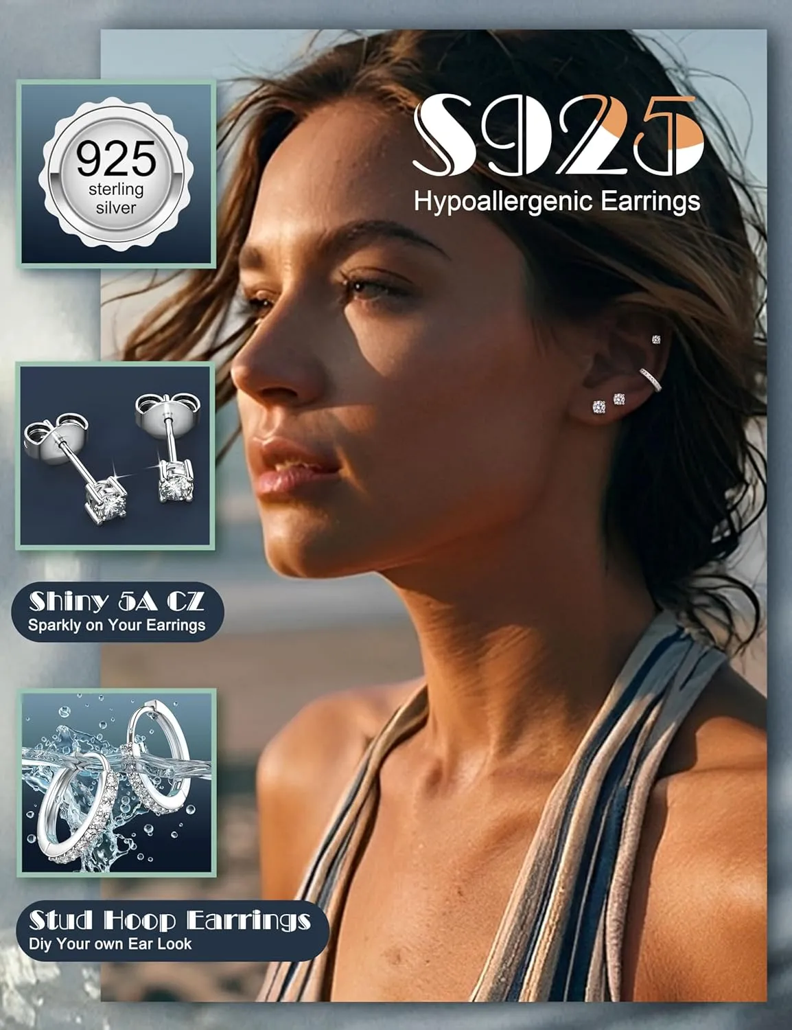 LOLIAS Stud Earrings for Women Hypoallergenic 925 Sterling Silver Earrings Studs Hoops Set Dainty Small Cartilage Earring Stacks