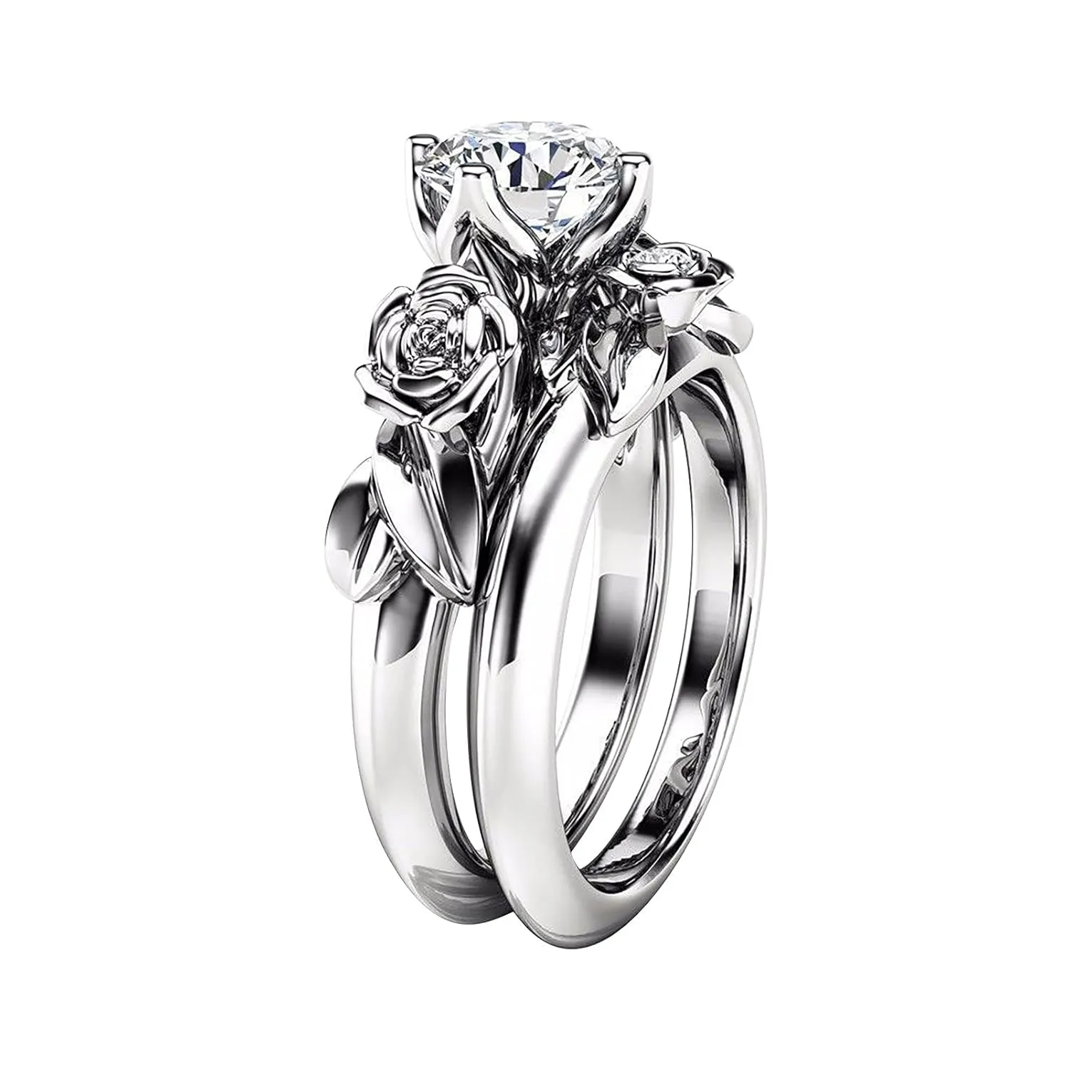 Love in Bloom! Ladies' Fashion Rose Flower Couple Rings  Elegant Alloy Jewelry for a Romantic Gift