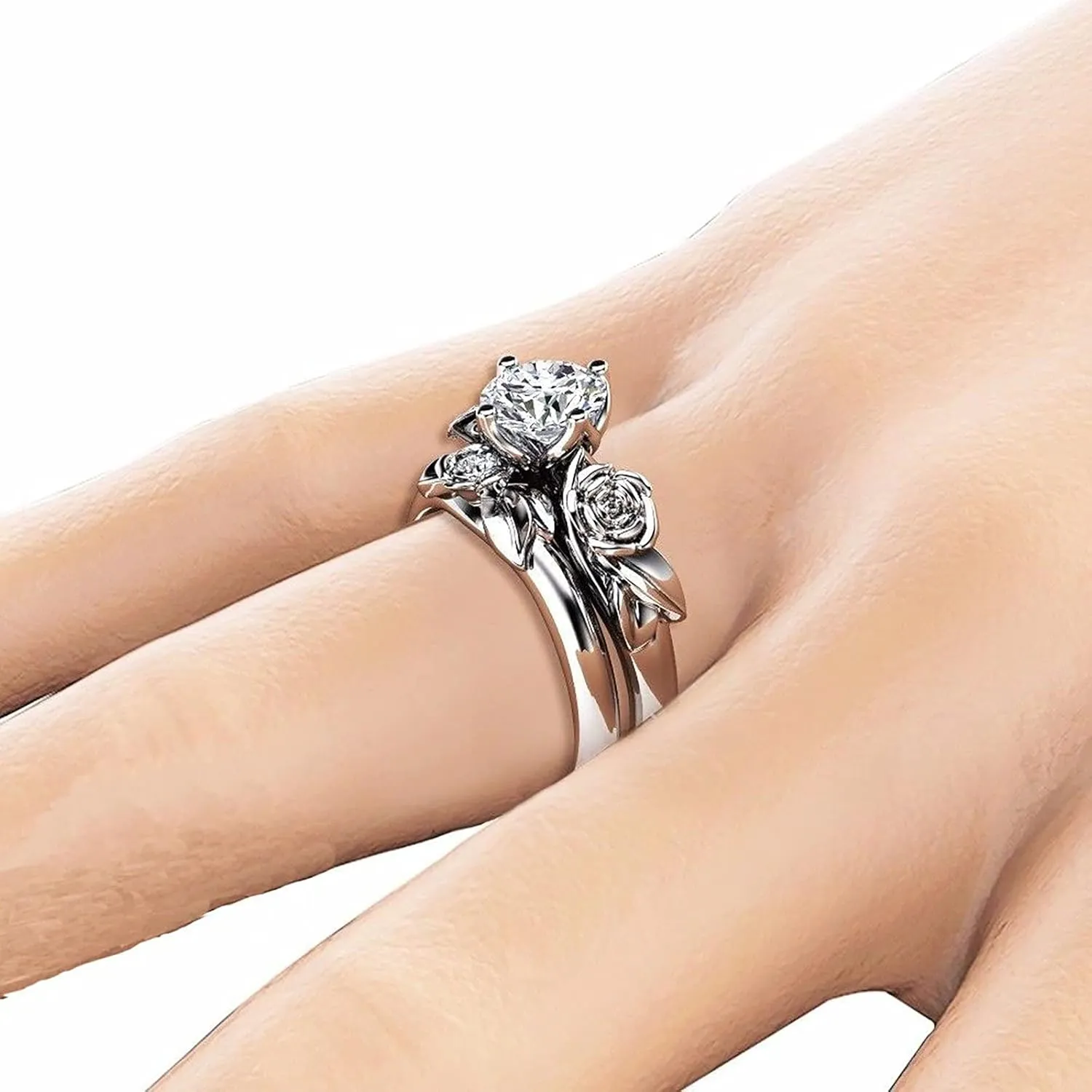 Love in Bloom! Ladies' Fashion Rose Flower Couple Rings  Elegant Alloy Jewelry for a Romantic Gift