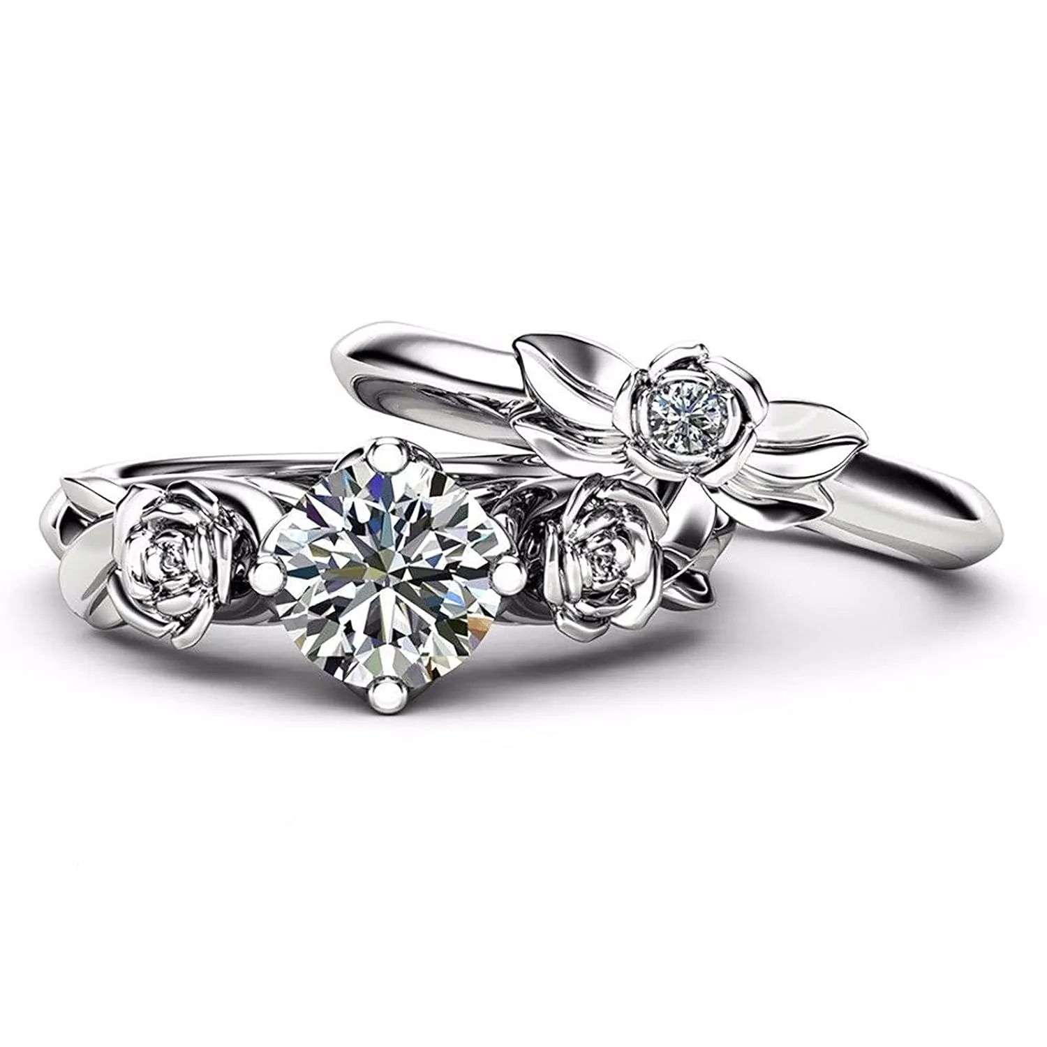Love in Bloom! Ladies' Fashion Rose Flower Couple Rings  Elegant Alloy Jewelry for a Romantic Gift