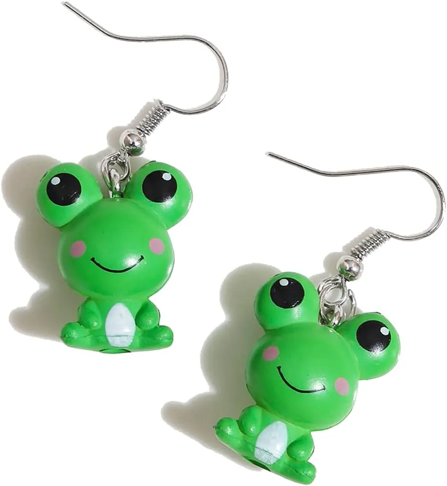 Lovely Acrylic Resin Animals Frog Face Dangle Earrings 3D Vivid Cute Frog Earrings Drop for Women Cartoon Jewelry Aesthetic Party Gifts