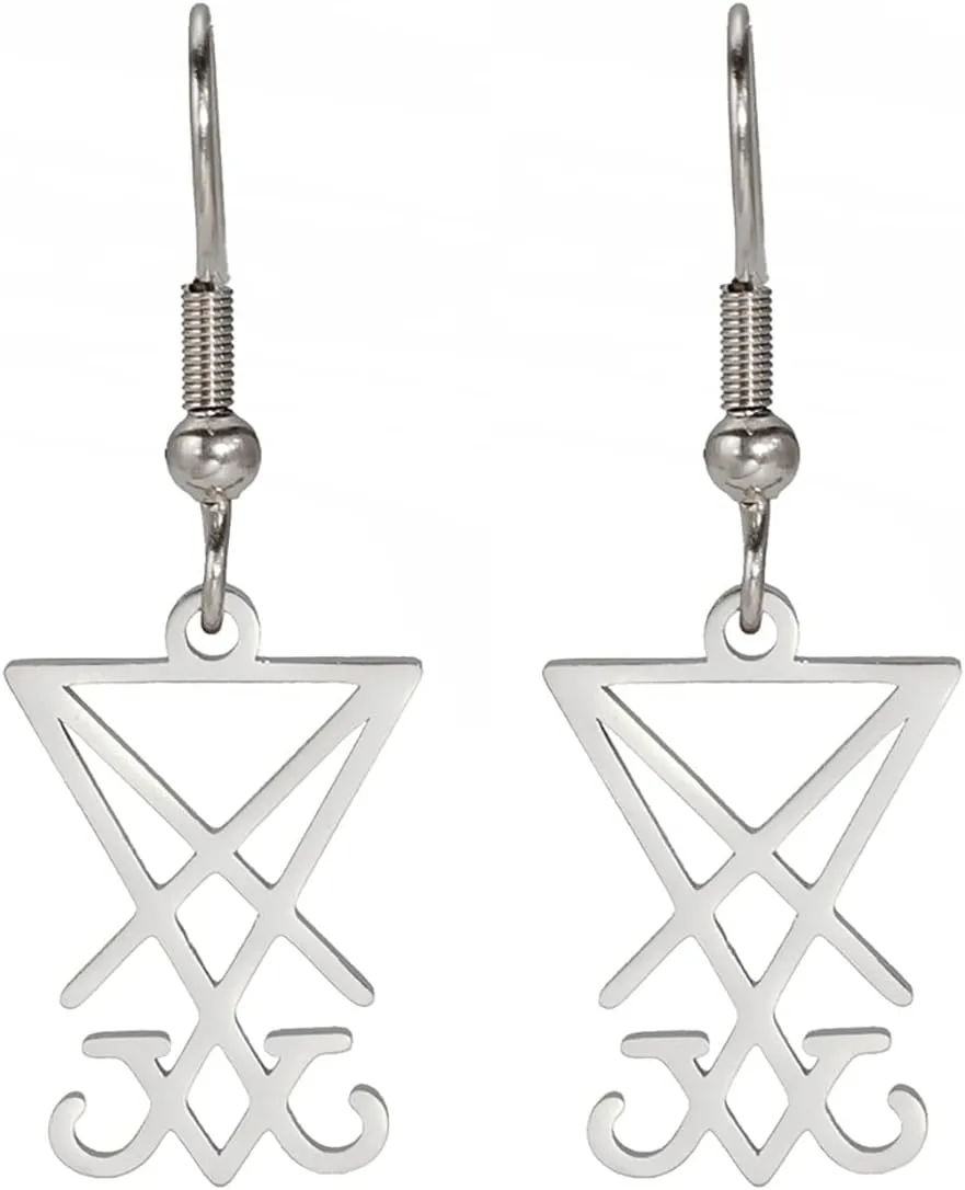 Lucifer Dangle Earrings Stainless Steel Satanic Symbol Earrings Vintage Leviathan Cross Studs Church Wiccan Jewellery Religious Jewellery for Women